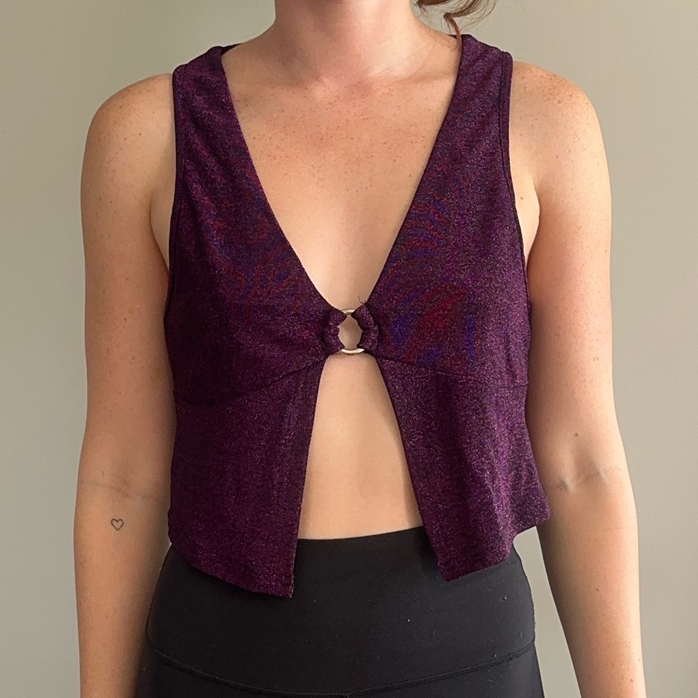 Motel Rocks Dara Crop Top Size Small Purple Glitter